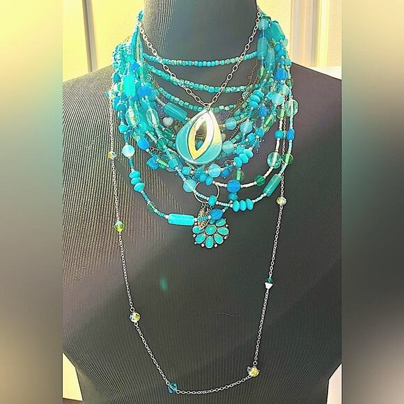 Turquoise and blue necklace lot of 8 - Picture 1 of 16